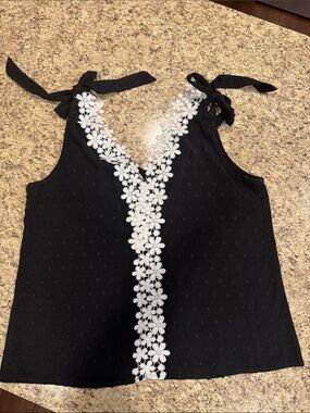 SHEIN Black Tank with White Floral Lace Trim